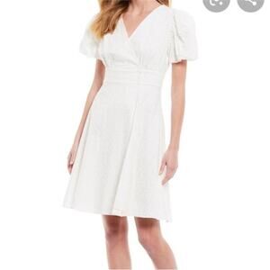 A Loves A White Wrap Lace Eyelet Knee Length Balloon Sleeve V Neck Dress XS